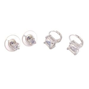 Silver lever back stud cubic zirconia earrings